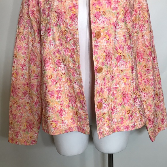 REBECCA MALONE Multicolor Floral Watercolor Button Front Jacket - Picture 4 of 12